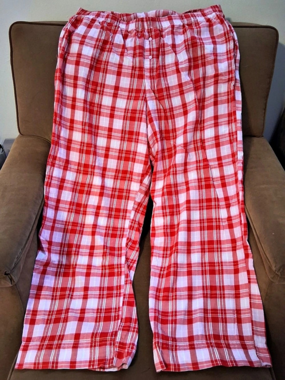 PINK Plaid Wide Leg Lounge Pants in Red & White Size XL